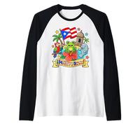 Puerto Rico Kids Coquí Frog Parrot Manatí Bandera Heritage Camiseta Manga Raglan