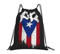 Puerto Rico - Mochila deportiva con cordón y cordón, para mujeres y hombres, para playa, Negro, Talla única