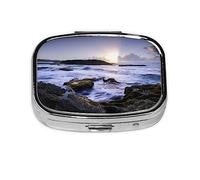 Puerto Rico - Pastillero de playa de metal, organizador de píldoras portátil para bolsillo o bolso, organizador decorativo de medicamentos, contenedor de vitaminas