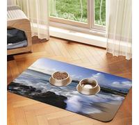 Puerto Rico - Tapete de alimentación para mascotas de playa de 30 x 45 cm, tapete absorbente para cuenco de comida y agua, de piel sintética, impermeable, de secado rápido, sin manchas