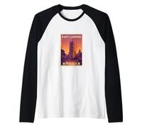 Puesta de sol en East Lansing Michigan Dusk Dawn Travel Art Graphic Camiseta Manga Raglan