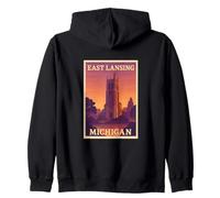 Puesta de sol en East Lansing Michigan Dusk Dawn Travel Art Graphic Sudadera con Capucha