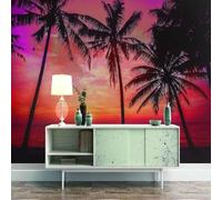 Puesta De Sol Etérea Océano Cocoteros Paisaje 3D Papel Pintado Pared Fácil Instalación Oficina Sala Estar Sofá Dormitorio TV Fondos Decoración-150cm×105cm