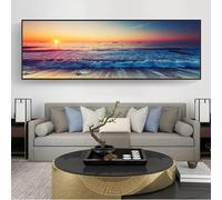 Puesta de sol junto al mar Pinturas en lienzo en la pared Pósteres e impresiones artísticos Olas del océano Imágenes artísticas para la decoración de la pared del dormitorio Cuadros 60x180cm Sin marco