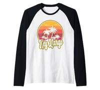 Puesta de Sol Retro Playa Key Largo Florida Camiseta Manga Raglan