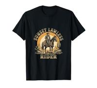 Puesta de Sol sin Ley Jinete Vaquero Occidental Desierto Arte Vintage Camiseta