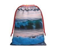 Puesta de sol y amanecer con estampado de olas del mar del océano, bolsas de regalo vibrantes con cordón, colección de bolsas de regalo de cumpleaños, bolsas de regalo reutilizables, bolsa de regalo