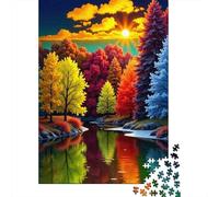 Puesta del Sol Bosque otoño Paquete De Rompecabezas 1000 Piezas para Fans Adultos, Cartón Grueso, Decoración Mural, Regalo De Año Nuevo, Juego De Reto Difícil 70x50cm/1000pcs