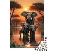 Puesta del Sol de la Familia del Elefante 1000 Piezas Cartón Grueso Rompecabezas De Bricolaje Niños Principiantes Divertido Desafiante Juego Alivio del Estrés Idea De Regalo 38x26cm/1000pcs