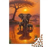 Puesta del Sol de la Familia del Elefante 1000 Piezas Papel Ecológico Rompecabezas Clásicos Amantes De La Familia Descompresión Juego Regalos Paquete De Valor 38x26cm/1000pcs