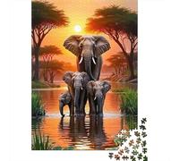 Puesta del Sol de la Familia del Elefante Rompecabezas 1000 Piezas Adultos Decoración Familiar Acertijos Juego Difícil Regalo Navidad 52x38cm/1000pcs