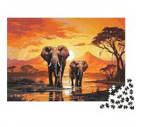 Puesta del Sol del Elefante Africano Rompecabezas 1000 Piezas Savanna Arte del Elefante Cartón Reciclado para Toda La Familia Regalo Cumpleaños para Decorar Oferta Mejor Regalo 70x50cm/1000pcs