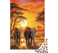 Puesta del Sol del Elefante Africano Set De Rompecabezas 1000 Piezas, Papel Grueso, Decoración Interior, Regalo Año Nuevo, Relajación En Casa, Juego Cerebral 70x50cm/1000pcs