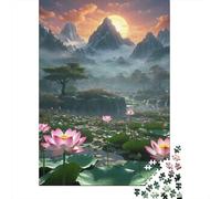 Puesta del Sol del Estanque Lotus Paquete De 1000 Piezas Papel Ecológico Personas Que Aman Entrenamiento Cerebral Portátil Desafiante Y Divertido 52x38cm/1000pcs