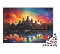 Puesta del Sol del Templo Antiguo Puzzle 1000 Piezas Atardecer de Angkor Wat Cartón Reciclado para Niños 12+ Descanso En Casa para Entretenimiento Oferta Mejor Regalo 52x38cm/1000pcs