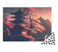 Puesta del Sol del Templo japonés Puzzle 1000 Piezas Arte de la Pagoda Roja Cartón Reciclado para Parejas Noche Familiar para Entretenimiento Mejor Regalo Oferta 52x38cm/1000pcs