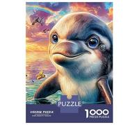 Puesta del Sol delfín Rompecabezas Dolfín Sonriente Clásico 3 Capas Cartón 1000 PC, Ultra Difícil, Alivio Estrés, Regalo para Amantes Rompecabezas 38x26cm/1000pcs