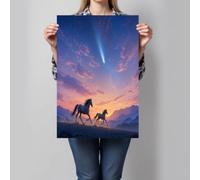 Puesta Sol Manada Caballos Pradera Sin Marco Cuadros Decoracion Salon, Azul Anaranjado Paisaje Natural Cuadros Pintura Lienzos Decorativos Posters Dormitorio Comedor Decoración De Pared 70X100Cm