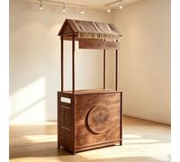 Puesto de Café Exterior de Madera con Toldo, Carrito Bar de Bebidas para Jardín con Estantes de Almacenamiento para Fiestas en el Patio, Puesto de Limonada y Eventos(Brown)