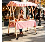 Puesto de Mercado Agrícola Portátil, Carro de Ventas para Exteriores Plegable con Toldo y Ruedas, Quiosco Portátil para Eventos al Aire Libre, Stand Expositor de Comida(Pink2,120cm/47.2in)
