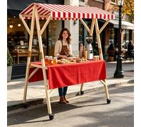 Puesto de Mercado Agrícola Portátil, Carro de Ventas para Exteriores Plegable con Toldo y Ruedas, Quiosco Portátil para Eventos al Aire Libre, Stand Expositor de Comida(Red2,150cm/59in)