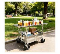 Puesto de Mercado de Acero Inoxidable, Carro de Ventas Plegable para Puestos, con Ruedas con Freno y Amortiguación, asa Ajustable, Carrito para Mercados al Aire Libre, Mesa Plegable, 160 Cm de Largo