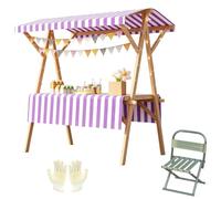 Puesto de Mercado de Madera con Toldo, Carrito de Venta Plegable con Ruedas y Silla para Rastrillos, Carga de 300kg, H190cm(Purple,144x60x190cm/56x24x75in)