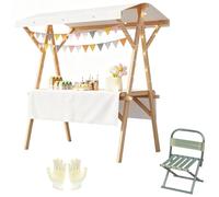 Puesto de Mercado de Madera con Toldo, Carrito de Venta Plegable con Ruedas y Silla para Rastrillos, Carga de 300kg, H190cm(White,144x60x190cm/56x24x75in)