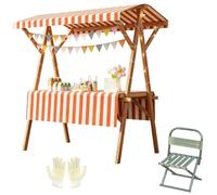 Puesto de Mercado de Madera con Toldo, Carrito de Venta Plegable con Ruedas y Silla para Rastrillos, Carga de 300kg, H190cm(Orange,144x60x190cm/56x24x75in)