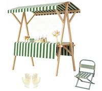 Puesto de Mercado de Madera con Toldo, Carrito de Venta Plegable con Ruedas y Silla para Rastrillos, Carga de 300kg, H190cm(Green,144x60x190cm/56x24x75in)