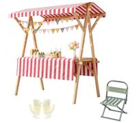 Puesto de Mercado de Madera con Toldo, Carrito de Venta Plegable con Ruedas y Silla para Rastrillos, Carga de 300kg, H190cm(Pink,144x60x190cm/56x24x75in)