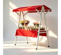 Puesto de Mercado Portátil con Toldo - Carrito Vendedor Plegable y Stand de Exhibición Móvil, Mesa de Exhibición Pop-Up para Ferias Artesanales, Mercados de Agricultores y Vendedores(Red,160cm/63in)