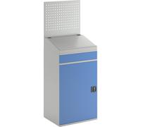 Puesto de trabajo para ordenador, chapa de acero eurokraft pro, H x A 1770 x 650 mm, con panel perforado y pupitre superpuesto
