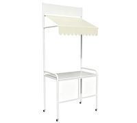 Puestos del Mercado, Carro de Venta Móvil, de Hierro, con Toldo, Ruedas con Bloqueo y Barandilla, para Eventos al Aire Libre, Comida Callejera y Mercados(White,120cm/47in)
