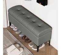 Puf de almacenamiento de piel sintética gris oscuro, tapizado con asiento abatible, reposapiés y nizer para dormitorio, entrada, sala de estar (100 cm)