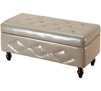Puf de almacenamiento de poliuretano marrón, taburete de madera para zapatos y reposapiés de maquillaje, elegante otomana para entrada, pasillo, sala de estar, sofá, dormitorio, solución de asiento
