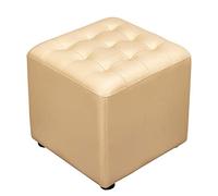 Puf de cuero beige de madera maciza, versátil y pequeño, para sala de estar, elegante, 40 x 40 x 35 cm, decoración del hogar
