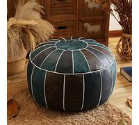 Puf de cuero marroquí auténtico, elegante funda otomana redonda, solución de almacenamiento multifuncional para decoración moderna del hogar, puf hecho a mano de alta calidad