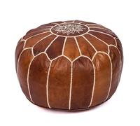 Puf de Cuero Marroquí Hecho a Mano - Marrón Oscuro - Reposapiés Otomano - 100% Piel Natural - Sin Relleno