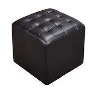 Puf de cuero negro con reposapiés decorativo, otomano, 40 x 40 x 35 cm, elegante mesa de café, banco pequeño para sala de estar, decoración moderna del hogar