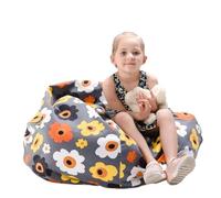 Puf de Peluche, Bolsa Almacenamiento Juguetes Felpa, Bolsa Frijoles Lona, Puff Almacenamiento Animales Peluche, Cómodo Suave Ahorra Espacio, para Que Los Lean (18in, Pequeñas Flores Grises)