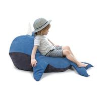 Puf de Peluche para Guardar Juguetes, Tamaño Grande Extra Suave Bolsa Puff de Almacenamiento con Cremallera, Almacenamiento Bean Bag para Niños Niñas, 116×60×35cm Ballena Azul (Cubierta Solamente)