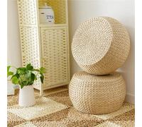 Puf de ratán hecho a mano, reposapiés tejido, decoración artística de paja para la sala de estar, estilo bohemio, reposapiés acogedor, asiento interior versátil