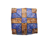 Puf Marroquí de Cuero, 42 x 42 x 28 cm, Pouf reposapies Mesa Asiento Decorativo Oriental sin Relleno, Taburete Étnico (Azul/marrón)