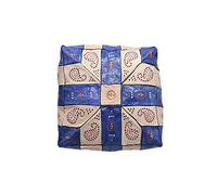 Puf Marroquí de Cuero, 42 x 42 x 28 cm, Pouf reposapies Mesa Asiento Decorativo Oriental sin Relleno, Taburete Étnico (Azul/Blanco Roto)