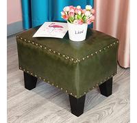 Puf otomano cuadrado tapizado de cuero de madera maciza con reposapiés para mesa de café, tamaño pequeño (35,5 x 25,4 x 30,5 cm)