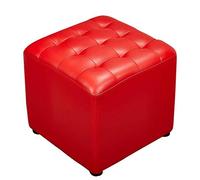 Puf otomano de cuero con forma de cubo, reposapiés de madera maciza para sala de estar, versátil banco pequeño y mesa de centro