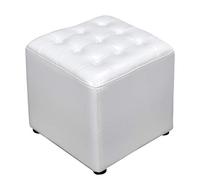 Puf otomano de piel con forma de cubo, color blanco, 40 x 40 x 35 cm, reposapiés tapizado, banco de madera maciza, elegante mesa de café para sala de estar, solución versátil para asientos pequeños.