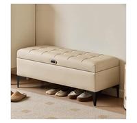 Puf otomano para sala de estar, reposapiés de piel sintética color crema y banco de almacenamiento, mesa auxiliar acolchada para un acento elegante y funcional del hogar