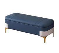 Puf otomano rectangular tapizado de tela con patas de metal, ideal para sala de estar y dormitorio, color azul, 80 cm, decoración elegante y funcional